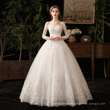 factory wholesale floor-length full sleeve lace bride wedding dress latest design elegant bridal dress